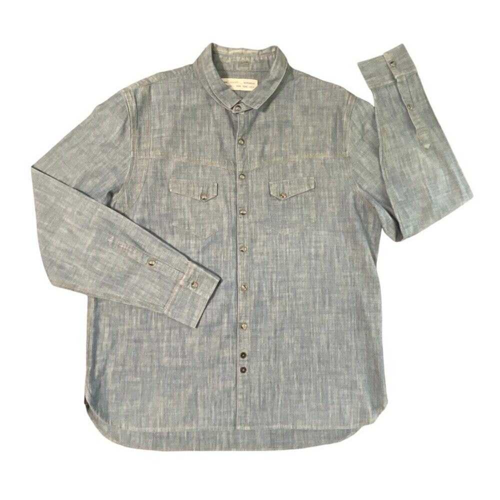 Yigal Azrouel New York Menswear Denim Jean Pearl Snap Shirt USA Mid Wash XL Men